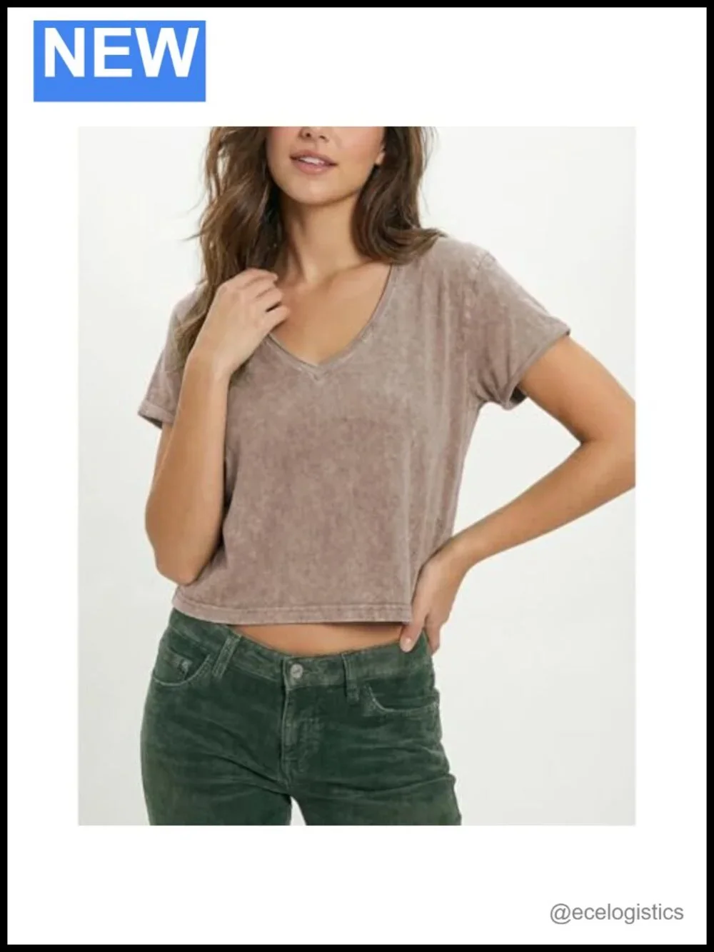 Cropped Acid Wash V Neck Short Sleeve Baggy Grunge Tee - Picture 5 of 6